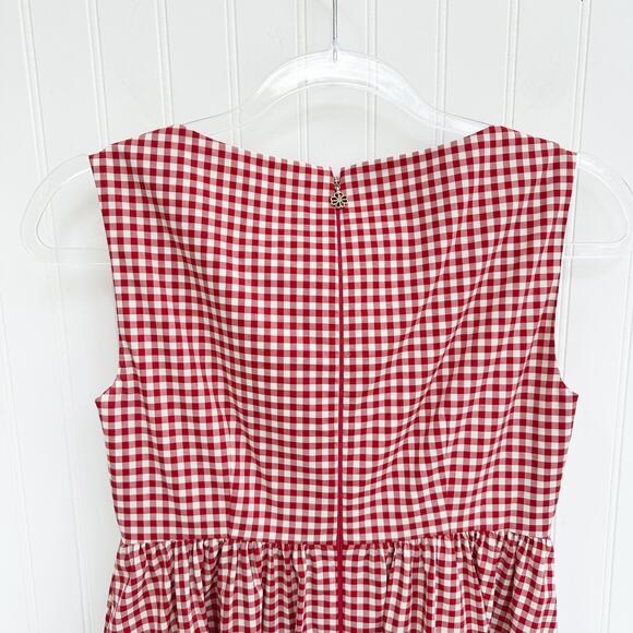 Kate Spade Red White Gingham Tiered Vineyard Summer Sundress V Neck Size 0 - Picture 7 of 11